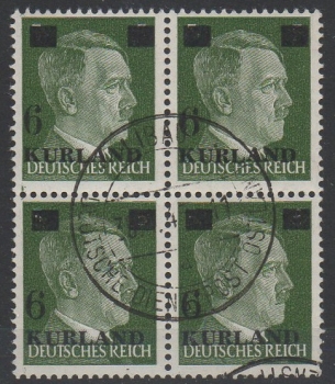 Deutsche Feldpost Kurland, Michel Nr. 1 Freimarkenausgabe (Hitler) im 4-er Block geprüft BPP.